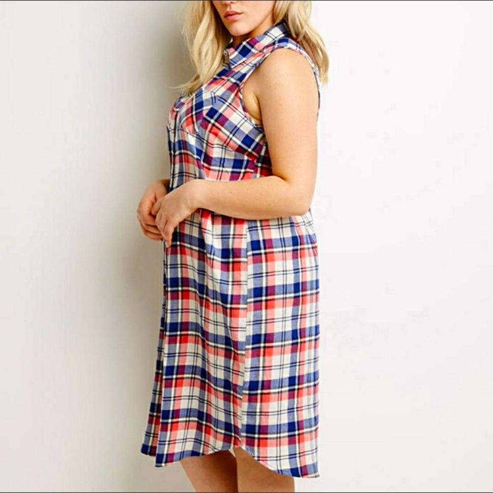 F21 Flanel Sleeveless Plus Size Shirt Dress